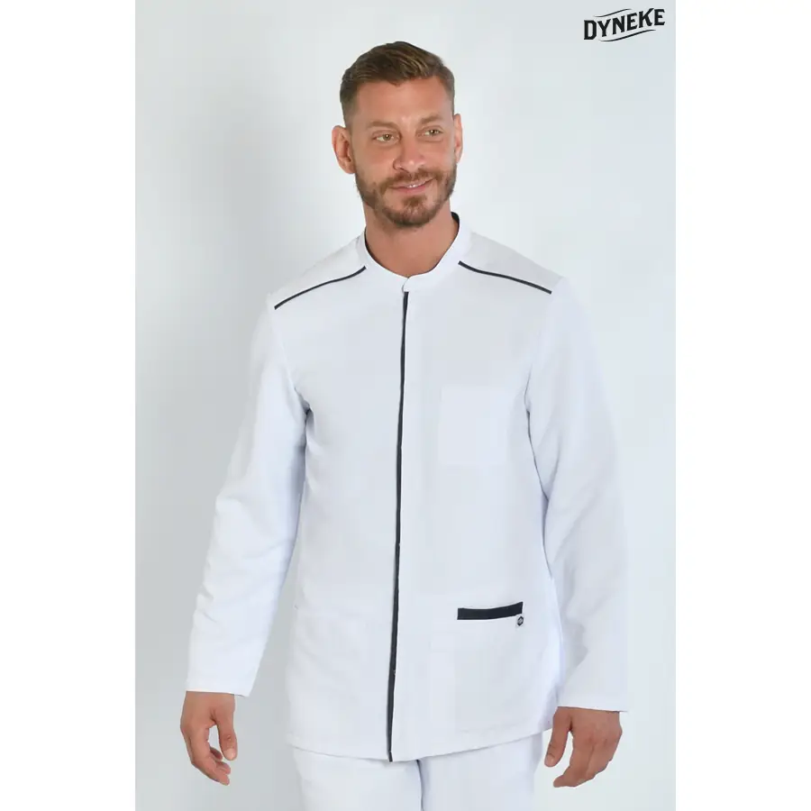 Chaqueta Dyneke 8883570 blanca de hombre vivo dénim 1 Chaqueta hombre M/L vivo tejano Dyneke 8883570: vista frontal con modelo.
