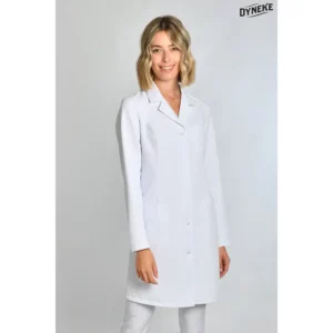 Bata mujer laboratorio microfibra Dyneke 8897570: vista frontal con modelo.