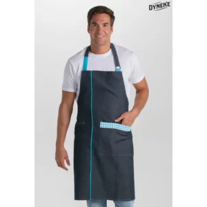 Delantal denim peto cuadro azul Dyneke 8968775: vista frontal con modelo.