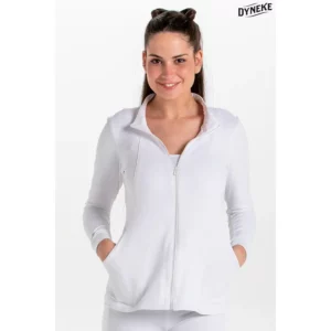 Chaqueta punto blanca con cremallera Dyneke 8975476: vista frontal con modelo.