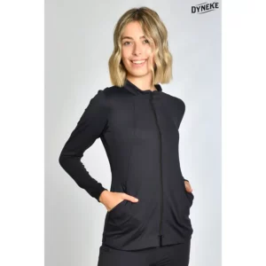 Chaqueta punto negra con cremallera Dyneke 8975479: vista frontal con modelo.