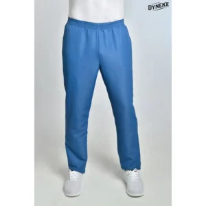 Pantalón microfibra azul con bolsillos Dyneke 9929482: vista frontal del pantalón con modelo.