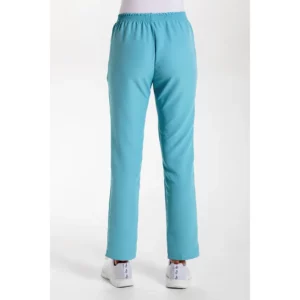 Pantalón microfibra azul porcelana con bolsillos Dyneke 9929483: vista trasera del pantalón con modelo.