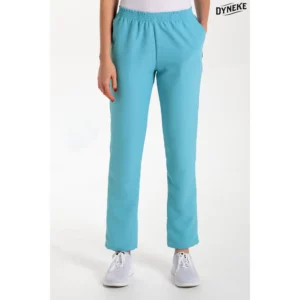 Pantalón microfibra azul porcelana con bolsillos Dyneke 9929483: vista frontal del pantalón con modelo.