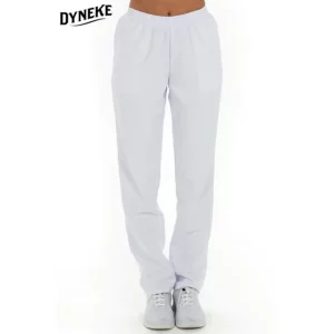 Pantalón blanco Dyneke con bolsillos: vista frontal con modelo.