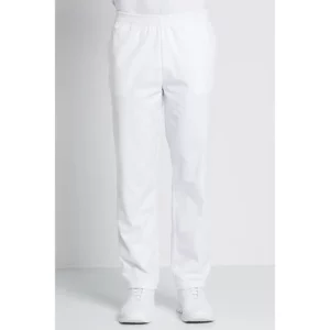 Pantalón goma blanco con bolsillos Dyneke 9929900: vista frontal del pantalón con modelo.
