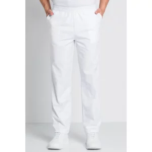 Pantalón goma blanco con bolsillos Dyneke 9929900: vista frontal del pantalón con modelo.