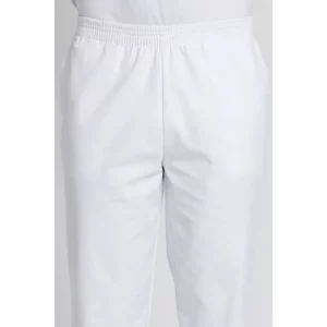 Pantalón microfibra elástica blanco Dyneke 9929784: detalle frontal del pantalón.