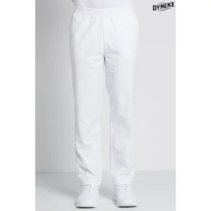 Pantalón microfibra elástica blanco Dyneke 9929784: vista frontal del pantalón con modelo.