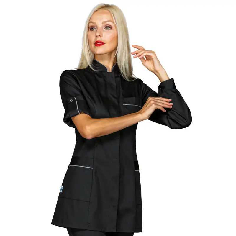 Casaca Isacco Antigua 003001 1 Casaca Antigua Isacco 003001, Negro/Ribete gris: prenda vestida
