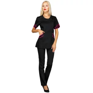 Casaca Isacco Babilonia Zip 005560, color Negro/Fucsia, vista frontal con modelo de cuerpo entero
