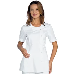 Casaca Isacco Brasilia 005800, color Blanco, manga corta, vista con modelo