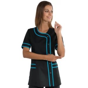 Casaca Isacco Brasilia 005810, color Negro/Turquesa, manga corta, vista con modelo