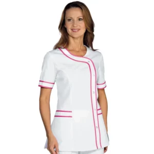 Casaca Isacco Brasilia 005886, color Blanco/Fucsia, manga corta, vista con modelo