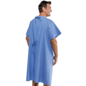 Camisón de paciente Isacco 006090, Celeste, vista trasera con modelo