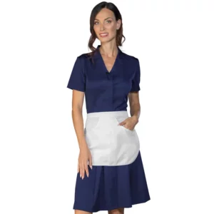 Vestido Isacco Mayflower Tecnostretch 007102G con delantal, color Azul, vista frontal con modelo