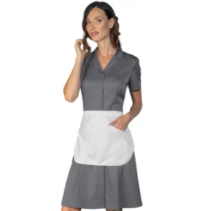 Vestido Isacco Mayflower Tecnostretch 007112G con delantal, color Gris, vista frontal con modelo
