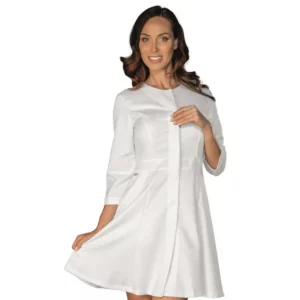 Vestido Isacco Salonicco Bohème 007210T, color Blanco, vista frontal con modelo