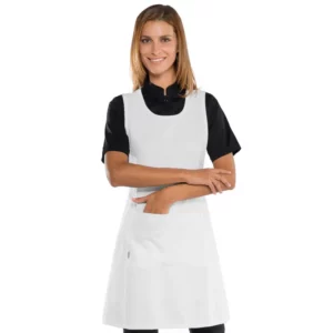 Casulla Isacco Papeete Long 013500, color Blanco, vista frontal con modelo