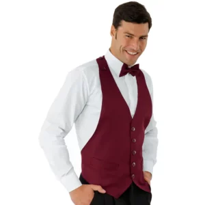 Chaleco Isacco Bolero 035003, color Burdeos, vista frontal con modelo