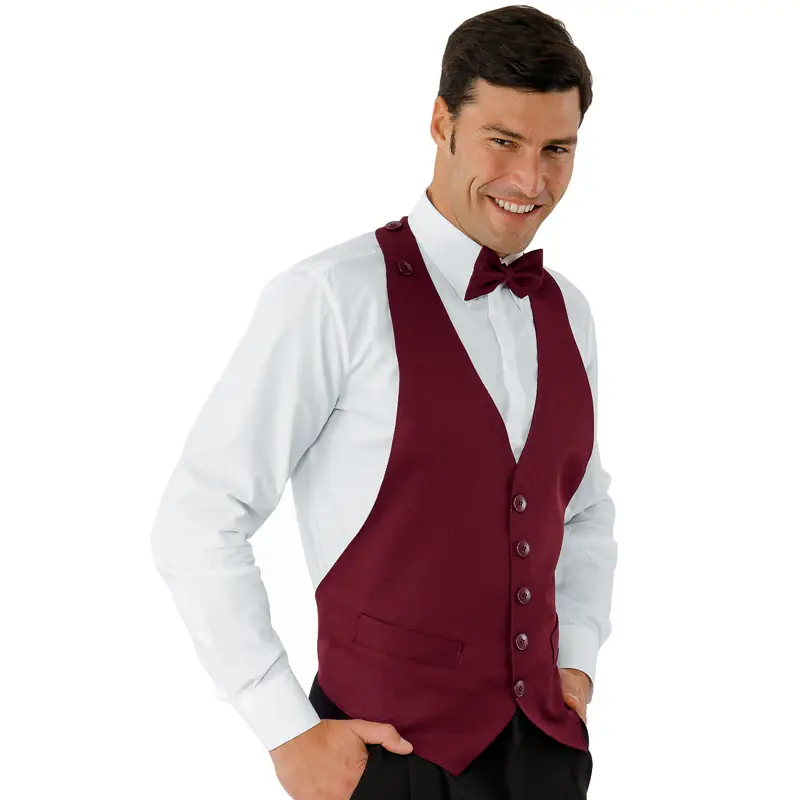 Chaleco Isacco Bolero 035003 1 Chaleco Isacco Bolero 035003, color Burdeos, vista frontal con modelo