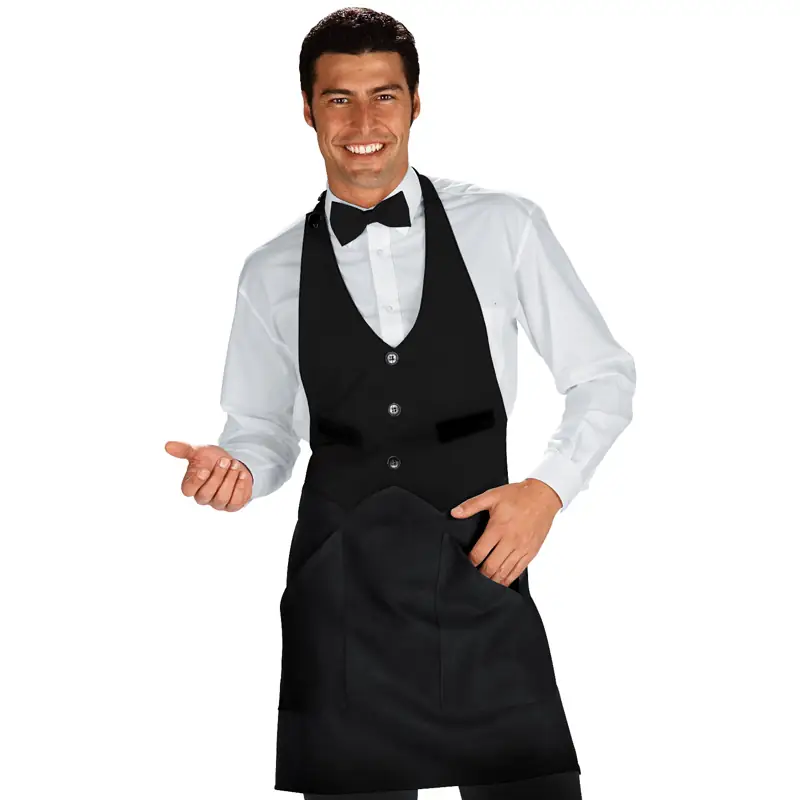 Delantal chaleco Isacco Garcon 037001 1 Delantal chaleco Isacco Garcon 037001, color Negro, vista frontal con modelo