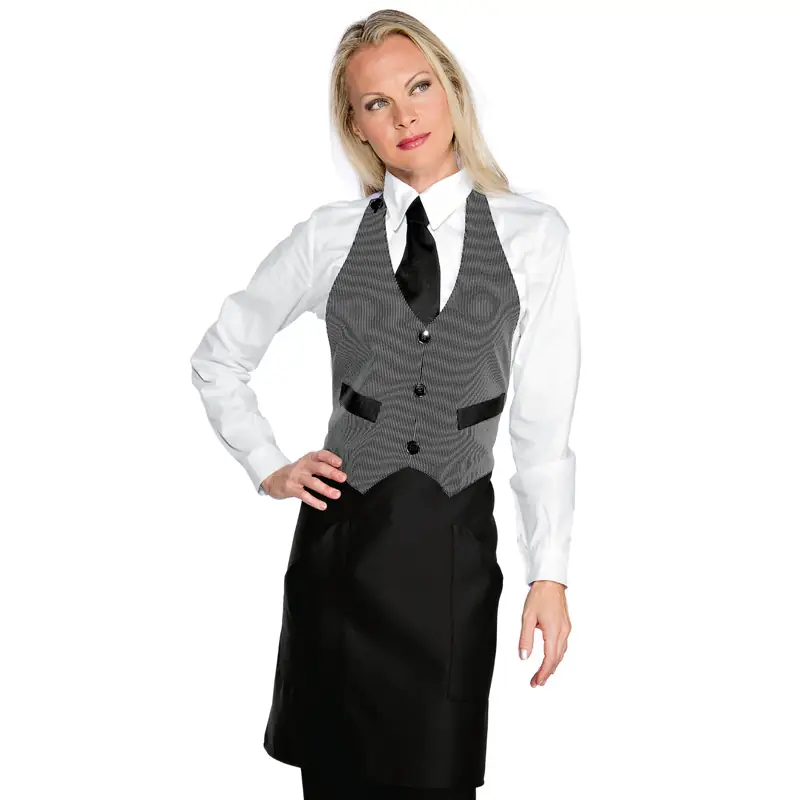 Delantal chaleco Isacco Garcon 037008 1 Delantal chaleco Isacco Garcon 037008, color Gessato/Negro, vista frontal con modelo