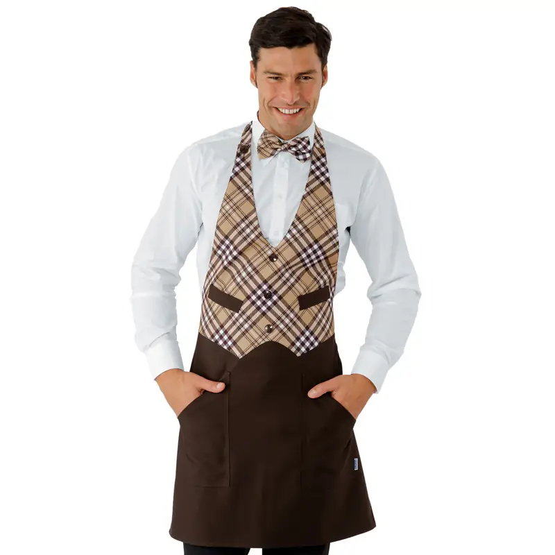 Delantal chaleco Isacco Garcon 037062 1 Delantal chaleco Isacco Garcon 037062, color Moro/Tartan 415, vista frontal con modelo