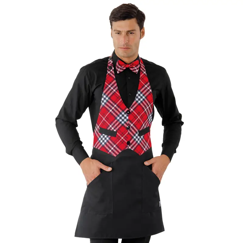 Delantal chaleco Isacco Garcon 037068 1 Delantal chaleco Isacco Garcon 037068, color Tartan 407, vista frontal con modelo