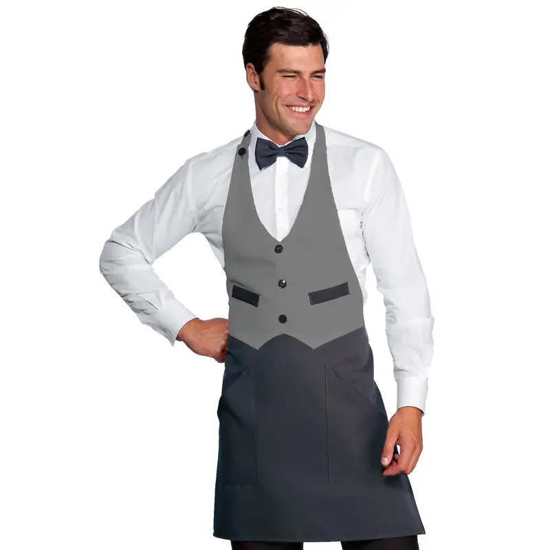 Delantal chaleco Isacco Garcon 037087 1 Delantal chaleco Isacco Garcon 037087, color Gris/Antracita, vista frontal con modelo