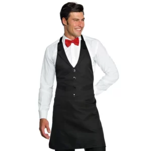 Delantal chaleco Isacco Victor 037201, color Negro, vista frontal con modelo