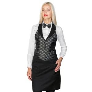 Delantal chaleco Isacco Victor 037211, color Negro/Murano 01, vista frontal con modelo