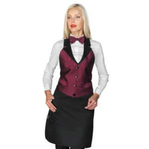 Delantal chaleco Isacco Victor 037243, color Negro/Lurex 03, vista frontal con modelo