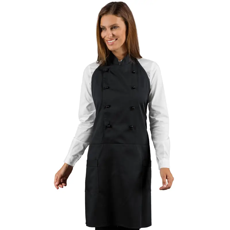 Delantal chaleco Isacco Assuan 037301 1 Delantal chaleco Isacco Assuan 037301, color Negro, vista frontal con modelo
