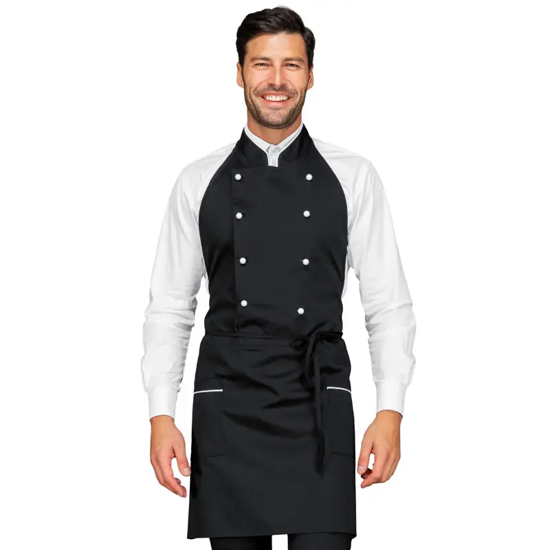Delantal chaleco Isacco Assuan 037311 1 Delantal chaleco Isacco Assuan 037311, color Negro/Blanco, vista frontal con modelo