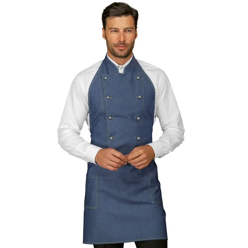 Delantal chaleco Isacco Assuan 037377 1 Delantal chaleco Isacco Assuan 037377, color Jeans, vista frontal con modelo
