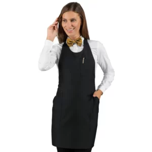 Delantal con peto Isacco Sommelier Short 049001S, Negro, vista frontal con modelo
