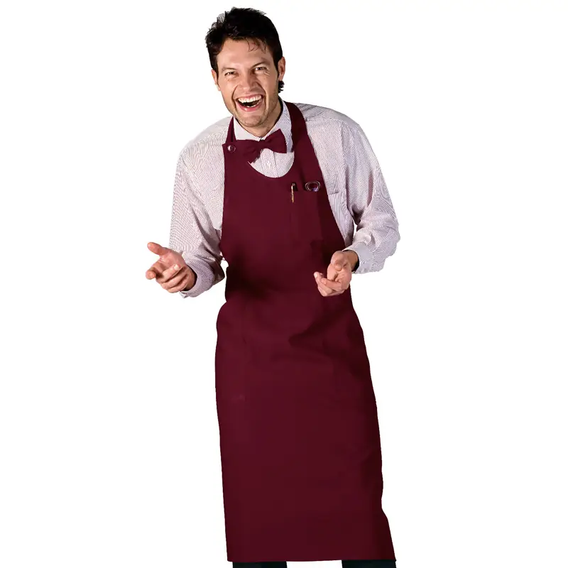 Delantal con peto Isacco Sommelier 049003 1 Delantal con peto Isacco Sommelier 049003, Burdeos, vista frontal con modelo