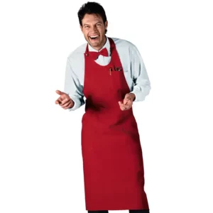 Delantal con peto Isacco Sommelier 049007, Rojo, vista frontal con modelo