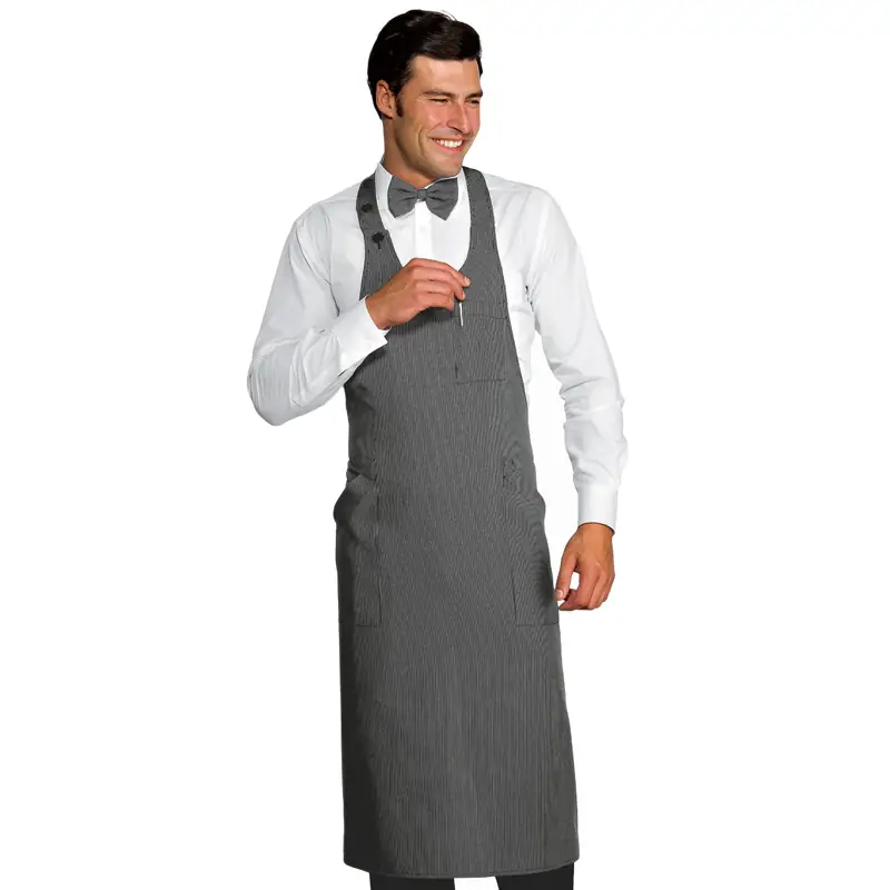 Delantal con peto Isacco Sommelier 049008 1 Delantal con peto Isacco Sommelier 049008, Gessato, vista frontal con modelo