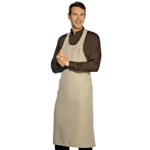 Delantal con peto Isacco Sommelier 049016, Natural, vista frontal con modelo