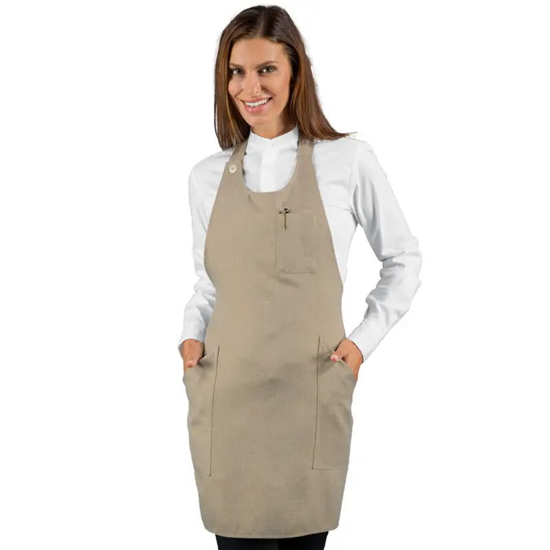 Delantal con peto Isacco Sommelier Short 049016S 1 Delantal con peto Isacco Sommelier Short 049016S, Natural, vista frontal con modelo