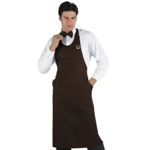 Delantal con peto Isacco Sommelier 049085, Moro, vista frontal con modelo
