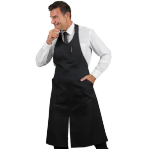 Delantal con peto Isacco Sommelier con abertura 049201, Negro, vista frontal con modelo