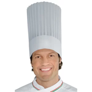 Gorro de cocina Isacco 074010, color Blanco, vista con modelo