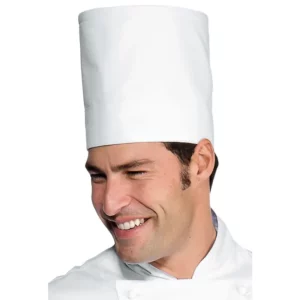 Gorro de chef Isacco Elite 075000E, color Blanco, vista con modelo