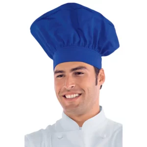 Gorro de chef Isacco 075006, color Blu cina, vista con modelo