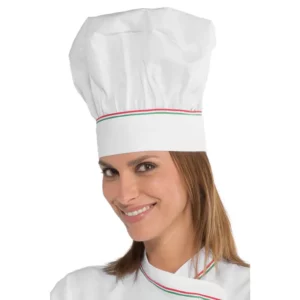 Gorro de chef Isacco 075010, color Blanco/Tricolor, vista alternativa con modelo