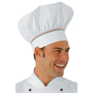 Gorro de chef Isacco 075010, color Blanco/Tricolor, vista alternativa con modelo