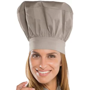 Gorro de chef Isacco 075035, color Tortora, vista con modelo